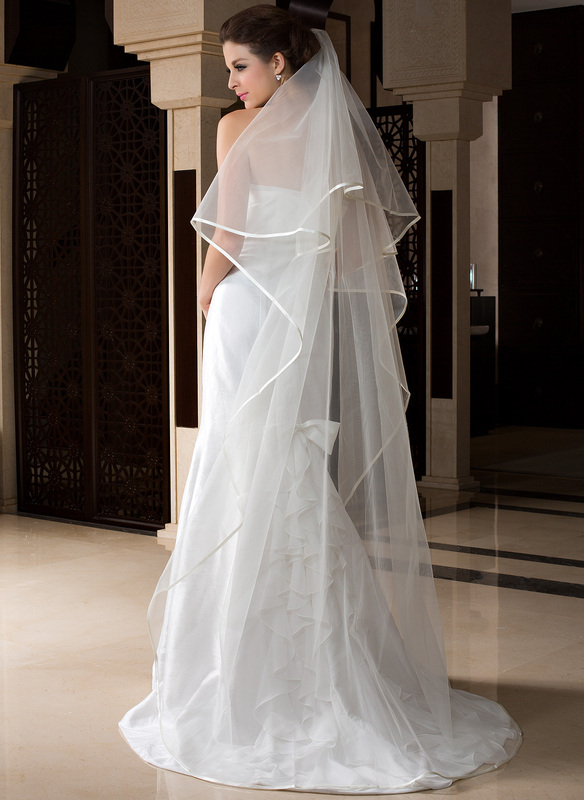 Voiles de mariée simple bord satin une couche mariage voile chapelle 280 cm