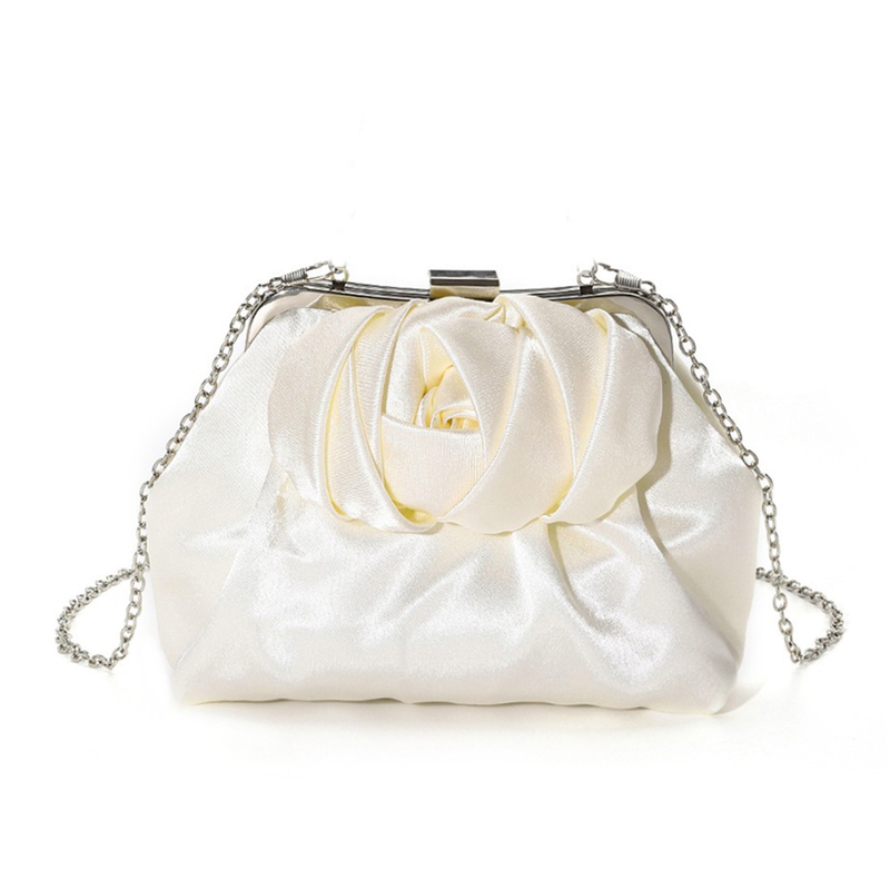 Flower Party Satin Evening Bags in Black Ivory 