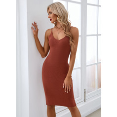 Keula v-kaula spagettiolkaimet ihonmyötäinen mekko puuvillasekoitus midi mekko (295286741)