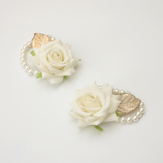 2 kpl keinotekoinen hääkukat silkki ruusut ranne kukkakimppu 