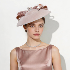 Women's Rhinestone Bow Slub Fabric Tea Party Saucer & Disc Hats With Headband