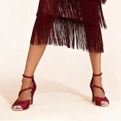 Женский Латинские туфли горный хрусталь Высокий каблук Satin В помещении Обувь для танцев 