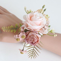 Artificial flores de casamento flor de seda rosas buquê de pulso