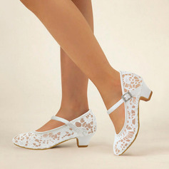 Girl's Flower Girl Shoes Wedding Mary Jane Lace Round Toe Low Heel Shoes 