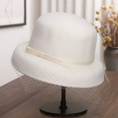 Mulher lã chapéu cloche com laço de véu gaiola de pássaro para o outono/inverno