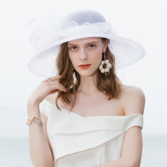 Women's Wide Brim Faux Feather Hair Yarn Kentucky Derby Church Hats