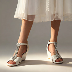 Женский Свадебная обувь Satin Танкетка Открытый носок Свадебные сандалии Свадебная обувь горный хрусталь элегантный Винтаж свадьба Вечеринка Вечер коктейль обувь 