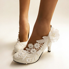 Dla kobiet Obuwie Ślubne Koronka Wysoki obcas Okrągły palec u nogi Obcasy ślubne Zabytkowe Kwiaty Ślub obuwie