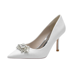 Escarpins femmes travail fête les roseaux sont un matériau décoratif talon haut bout pointu strass glisser sur chaussures 