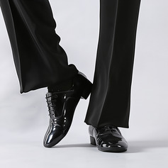 Homem sapatos de salão salto baixo couro brilhante interior sapatos de dança