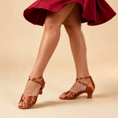 Crianças sapatos de dança latina salto baixo cetim interior sapatos de dança