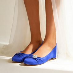 Mulher sapatos de casamento cetim biqueira redonda sapatos rasos de noiva strass elegante salto raso sapatos