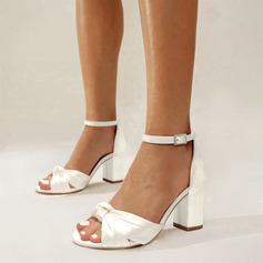 Damen Brautschuhe Satin Blockabsatz Offene Schuhspitze Brautsandalen Brautjungfernschuhe Elegant Einfache Hochzeit Party Abschlussball Abend Cocktail Schuhe 