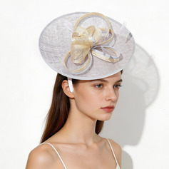 Women's Faux Feather Bow Sinamay Kentucky Derby Saucer & Disc Hats With Headband