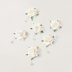 6 PCS Artificial Wedding Flowers Silk Roses Boutonniere 