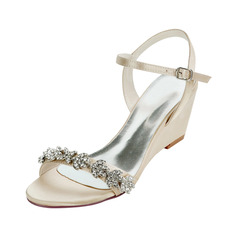 Женский Свадебная обувь Satin Танкетка Открытый носок Свадебные сандалии Свадебная обувь горный хрусталь элегантный свадьба Вечер коктейль обувь 