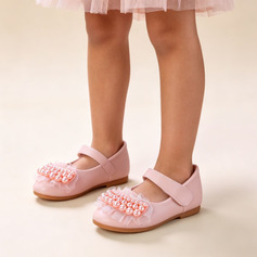 Girl's Flats Flower Girl Shoes Wedding Daily Party Pearl Lace Faux Leather Round Toe Flat Heel Shoes 