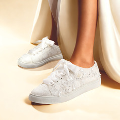 Vrouwen bruidsschoenen kant satijn platte hak ronde teen bruidsschoenen bruiloft sneakers elegant huwelijk dagelijks schoenen 