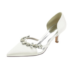 Женский Свадебная обувь Satin Высокий каблук Point Toe Свадебные Каблуки Свадебная обувь горный хрусталь элегантный свадьба обувь 