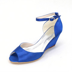 Женский Свадебная обувь Satin Танкетка Peep Toe Свадебные Каблуки Обувь подружки невесты просто свадьба обувь 