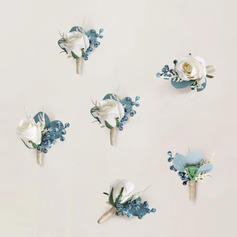 6 PCS Artificial Wedding Flowers Silk Roses Boutonniere 
