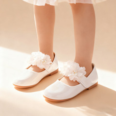 Mädchen Flache Schuhe Blumenmädchen Schuhe Hochzeit Party Blume Perlen Kunstleder Runde Schuhspitze Flach Schuhe 