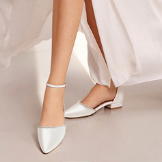 De mujer zapatos de novia satén tacón bajo point toe pisos de boda zapatos de novia zapatos de dama de honor rhinestone elegante boda traje zapatos 