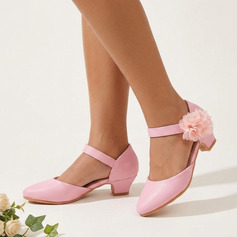 Bambina scarpe flower girl all'aperto fiori similpelle punta a punta tacco spesso scarpe