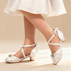 Mädchen Blumenmädchen Schuhe Hochzeit Party Kristall Satin Runde Schuhspitze Niedriger Absatz Schuhe 