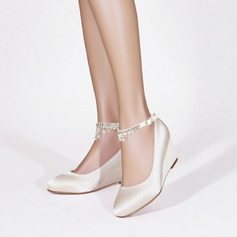 Женский Свадебная обувь Танкетка Круглый носок Свадебные Каблуки Свадебная обувь горный хрусталь кисточка элегантный свадьба обувь 