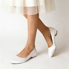 Damen Brautschuhe Satin Flach Niedriger Absatz Geschlossener Zeh Absatzschuhe Flache Brautschuhe Brautjungfernschuhe Einfache Hochzeit Schuhe 