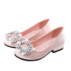 Girl's Flower Girl Shoes Wedding Party Closed Toe Crystal Satin Low Heel Shoes 