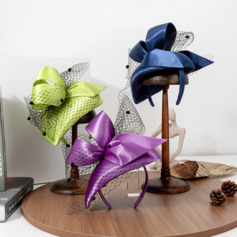 Women's Vintage Bow Veil Satin Wedding Kentucky Derby Fascinators With Headband 