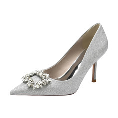 Escarpins femmes travail fête les roseaux sont un matériau décoratif talon haut bout pointu strass glisser sur chaussures 