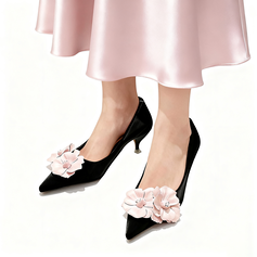 Escarpins femmes bureau décontracté fête oficina similicuir talon chaton bout pointu fleurs à enfiler chaussures 