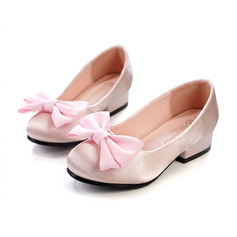 Girl's Flats Flower Girl Shoes Wedding Daily Closed Toe Bowknot Satin Low Heel Shoes 