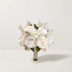 Kunstig Bryllupsblomster Bouquet Form Silkeklæde Roser Brude Buketter 
