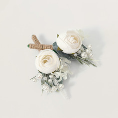 2 stuks kunstmatig bruiloftsbloemen zijde rozen boutonniere 