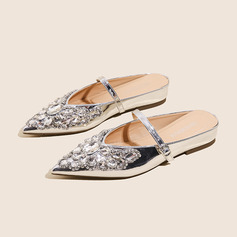 Chaussures plates femmes travail tous les jours cuir verni talon caché strass glisser sur chaussures 