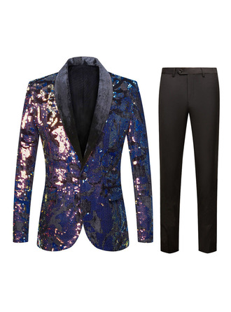 Sequin 2 Piece Single Breasted Men's Prom Tuxedo Suit 