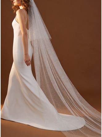 Cut Edge Two Tier Bridal Cathedral Length 118" Wedding Veils With Blusher