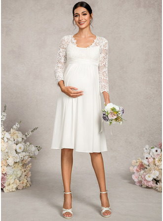 Kjole med A-linje V-hals Knælængde Jersey Blonder Graviditetskjoler 