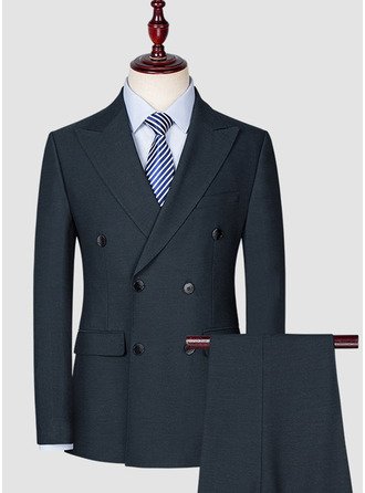 Solid Color 2 Piece Double Breasted Tailored Fit Men's Wedding Suit 