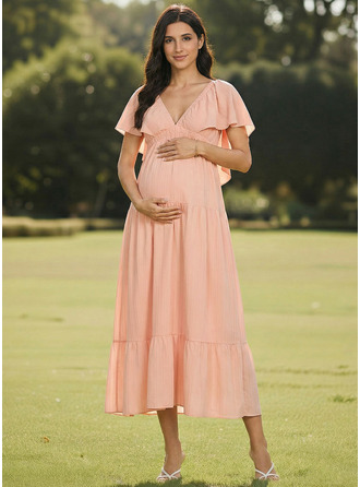 A-линии V шеи Длина по щиколотку жаккард с Рябь 