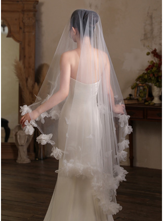 Blumen Schnittkante Einstufig Hochzeit Kapellenschleier 200 cm Brautschleier 