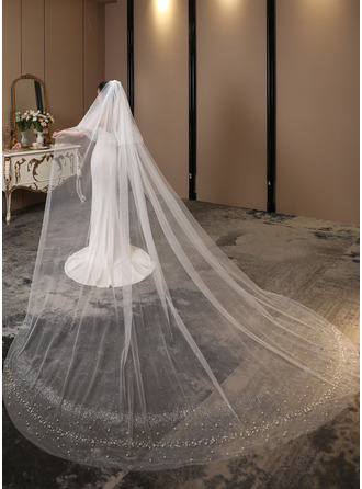 Perlen Schnittkante Zweistufig Hochzeit Kathedralenschleier 330 cm Brautschleier Mit Gesichtsteil 