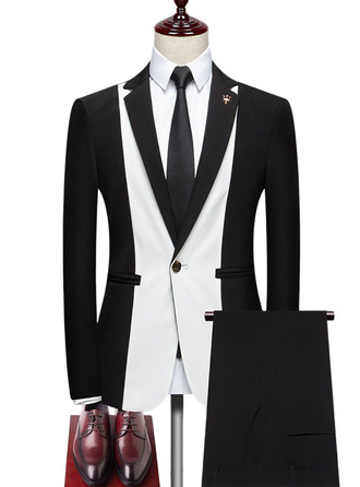 Solid Color Contrasting Colors 2 Piece Single Breasted Men's Casual Suit 