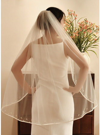 Perlen Satinkante Einstufig Hochzeit Fingerspitzen-Schleier 100 cm Brautschleier 