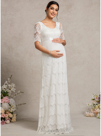 Línea a escote redondo hasta el suelo encaje vestidos premamá 