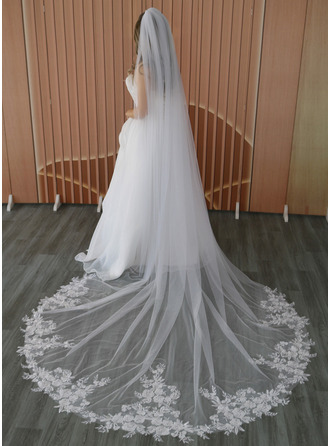 Lace Cut Edge Single Tier Bridal Cathedral Length 118" Wedding Veils